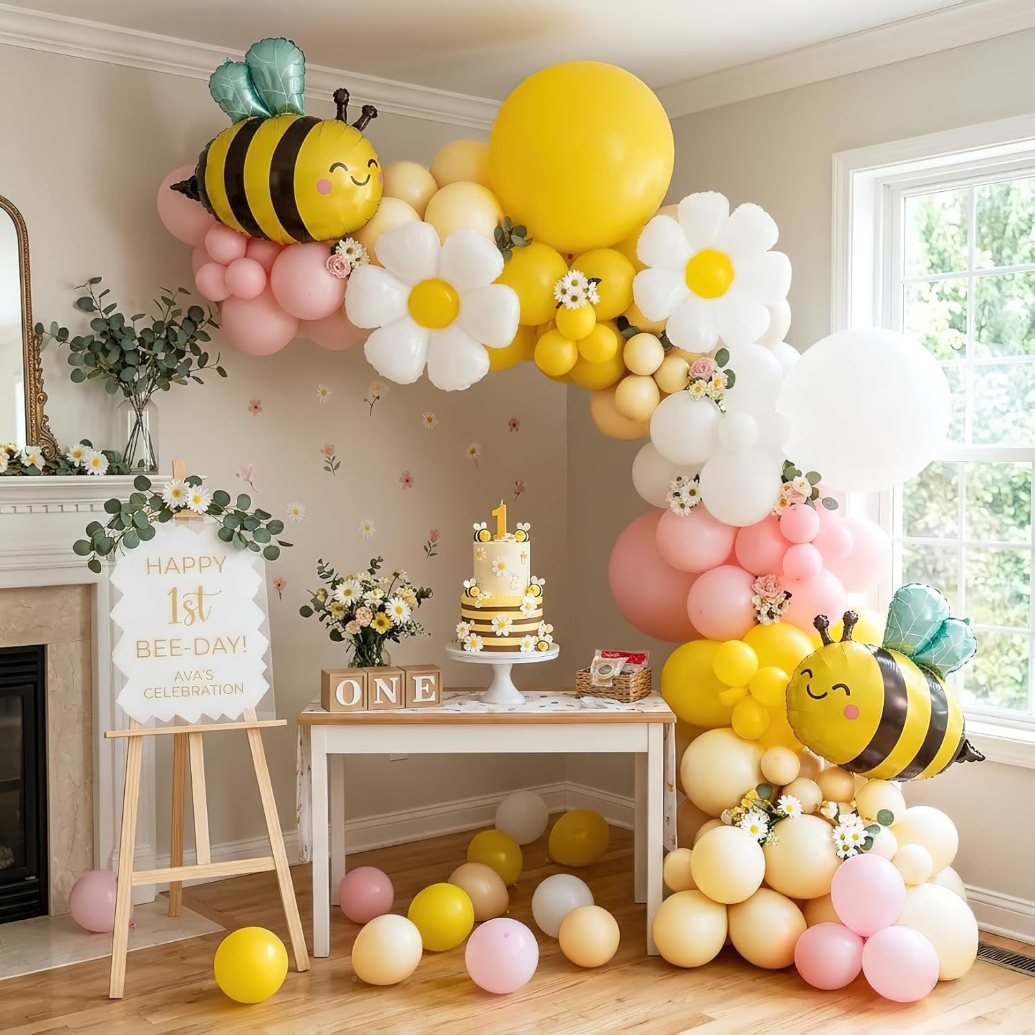 134Pcs Yellow Pink Bee Balloon - Balloon Arch Kit review and price