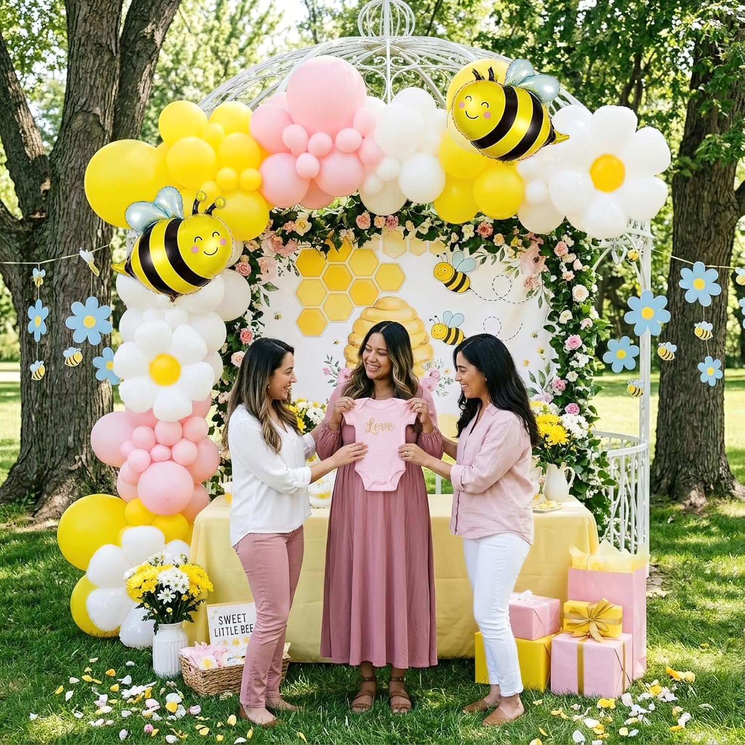 134Pcs Yellow Pink Bee Balloon - Balloon Arch Kit review and price