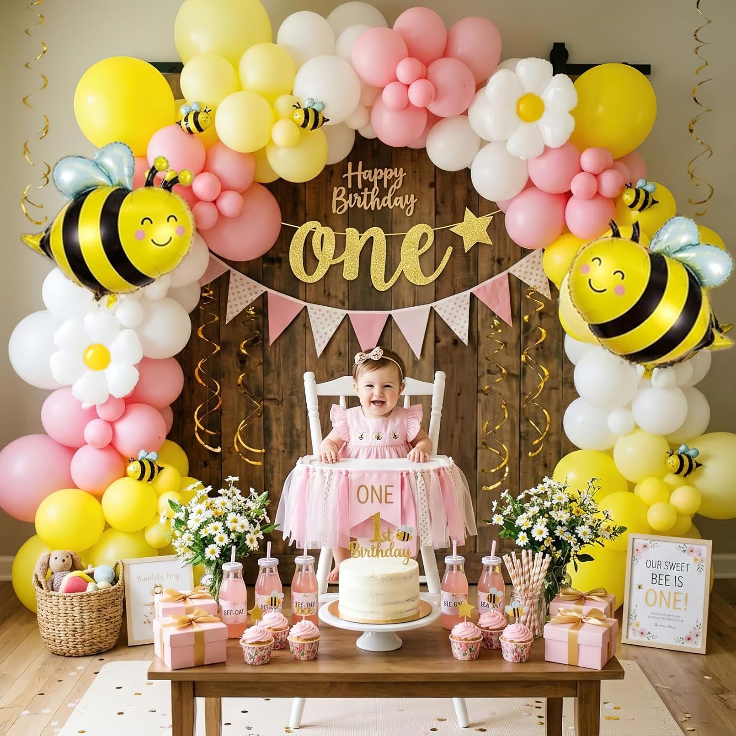 134Pcs Yellow Pink Bee Balloon - Balloon Arch Kit review and price