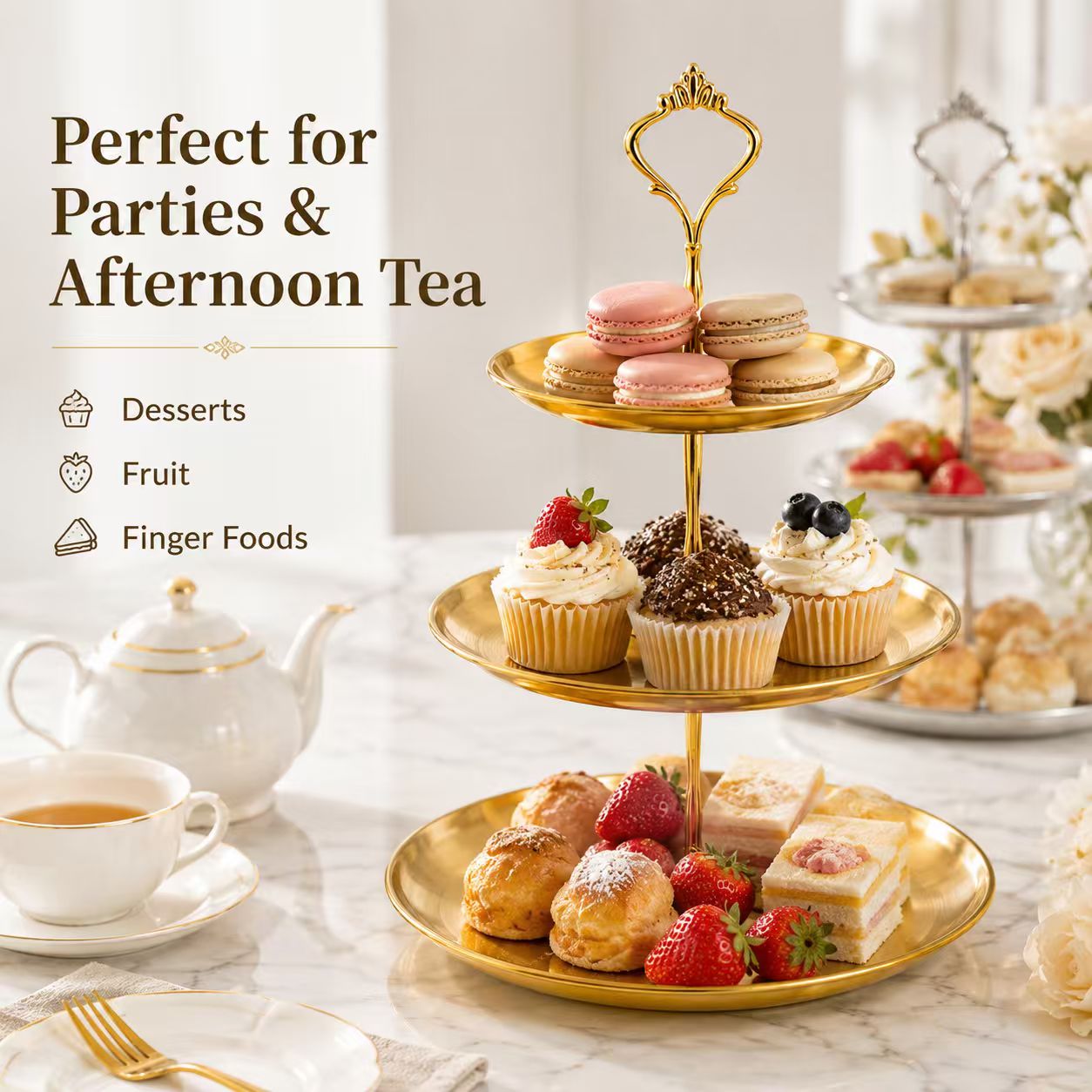 Luxury 3-Tier Gold Cake Stand  - Cupcake Stand Tier review and price